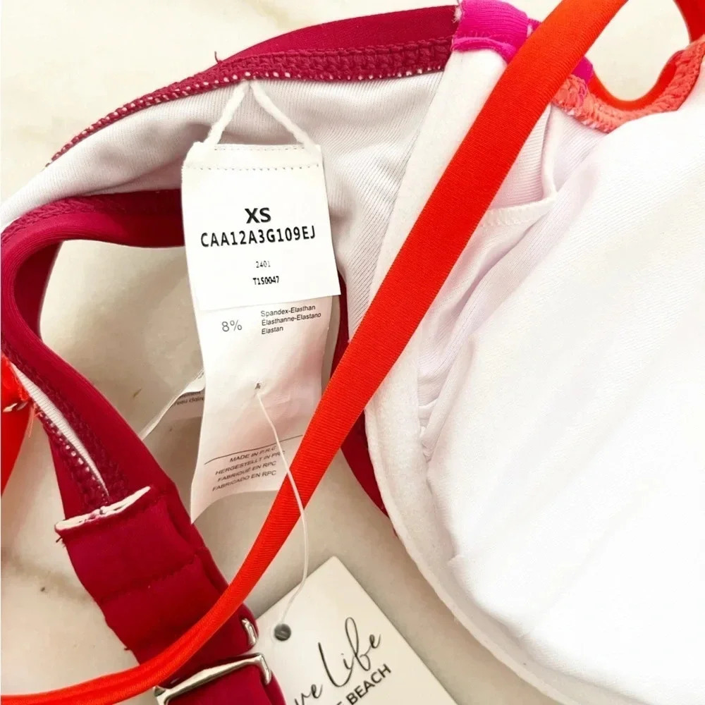 NWT Cupshe Colorblock Hidden Wonders Top XS & V-Front Bikini S Bottom Barbiecore - Picture 9 of 11